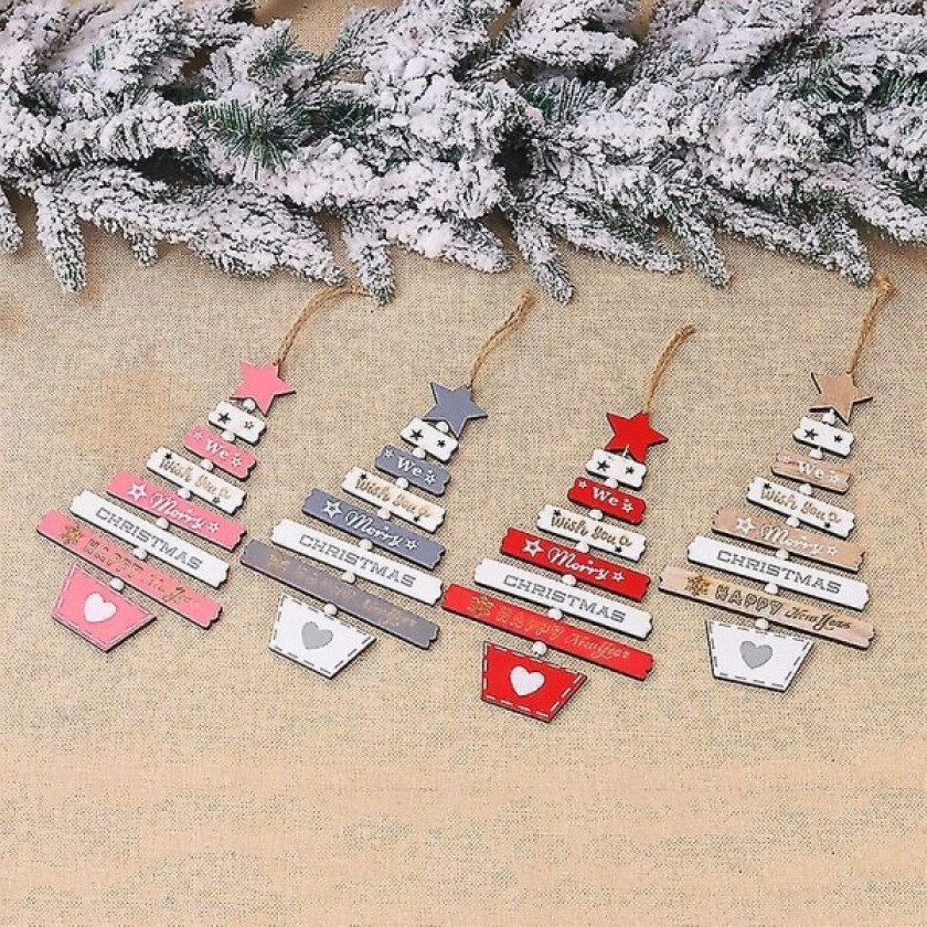 Julepynt, juletreanheng i tre, kreative juletrepynt i tre -- 4 stk.