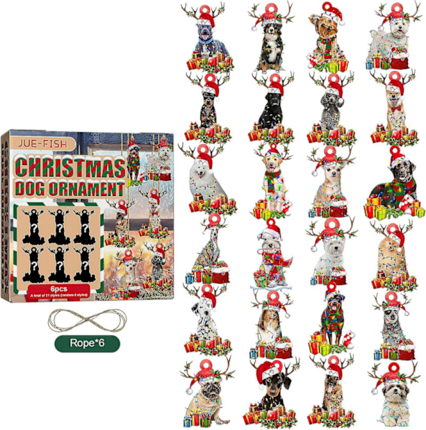 Adventskalender 2022, Henge Smykke Adventskalender med Hundanheng, Juledekorasjoner Vegg Juletre