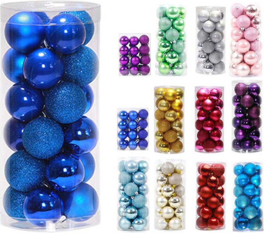 24 stk. Ornamentkuler i flere farger - Julekule til juletreet