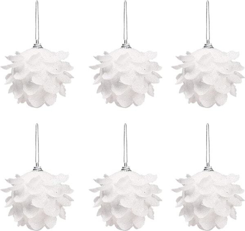 Sett med 6 hvite julekuler i skum for å henge på treet - Lefou Sunmostar