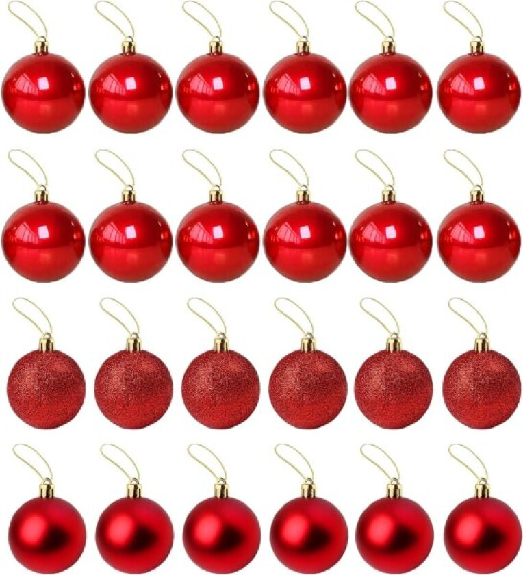 Vintage julekuler 4cm 24 stk små julekuler plast julekuler juletreball bryllupskule dekor julekule (rød)