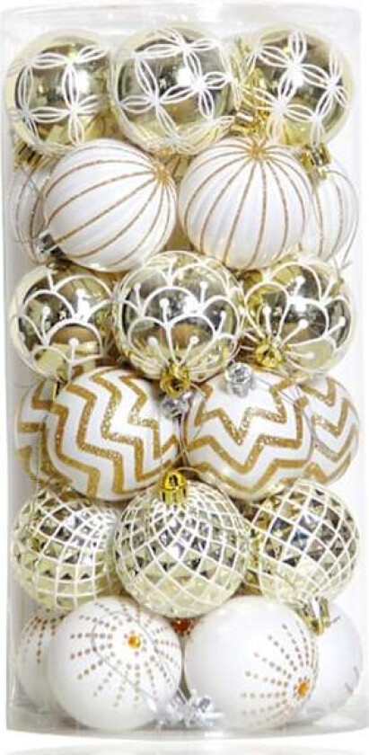 30 stk Julekule, 60MM Gull & Hvit Malte, Uknuselige Festlige Bryllupsdekorasjoner, Juletrepynt