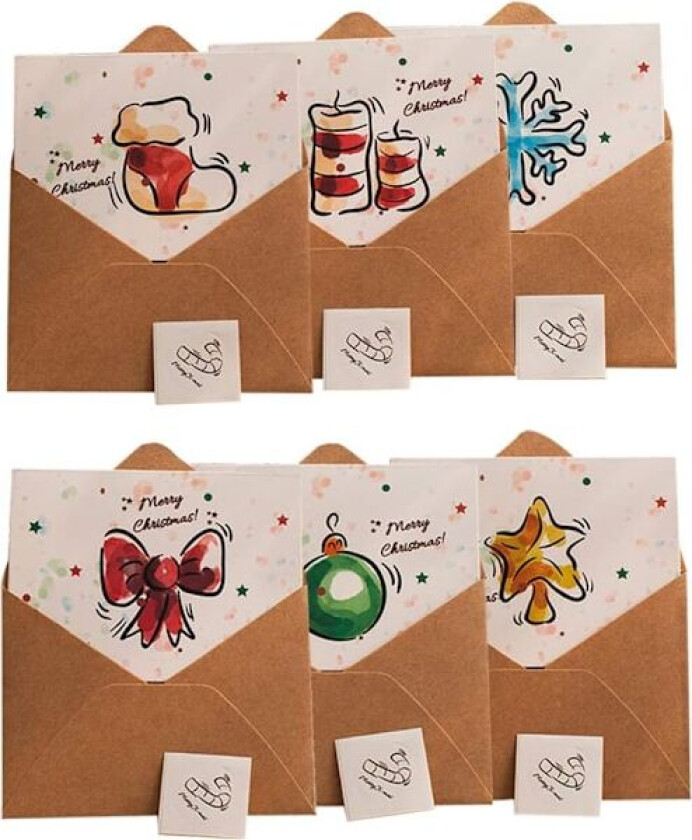 6 kort og konvolutt God jul gratulasjonskort i bulkboks Ho