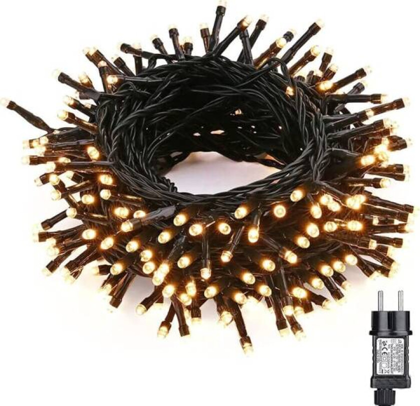 Varmt hvitt juletrelys - 20M 200 LED juletrelys, elektrisk, 8 moduser, vanntett for utendørs og innendørs juledekorasjon