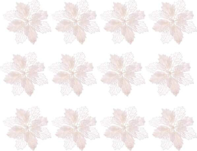 12 stk Glitter Poinsettia Ornamenter Dekorasjoner for juletre Juletreanheng Kunstig F