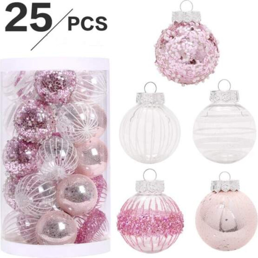 25 stk. PET-maltede julekule-sett, julepynt