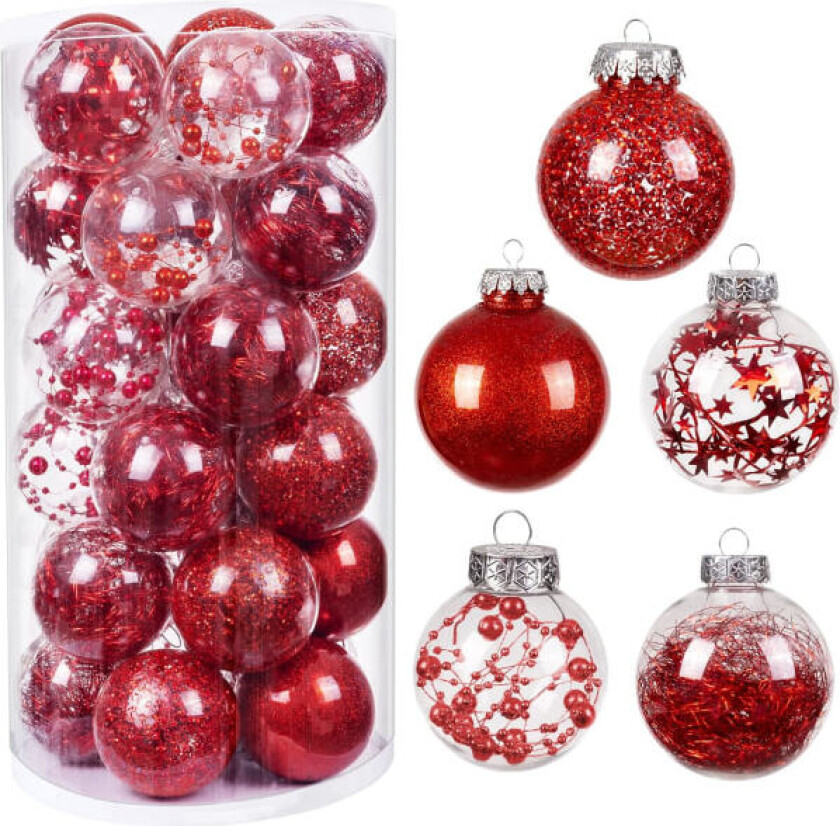 30 stk julekuledekorasjoner, 5 stiler julekule i gull, uknuselige ornamenter