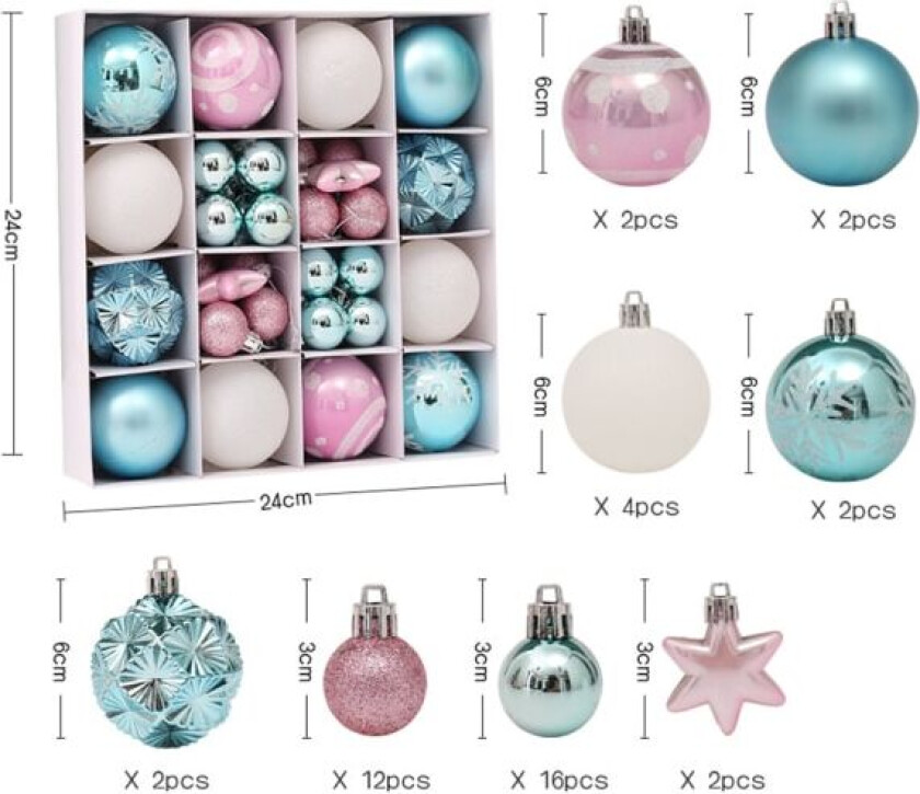 Julekuler Sett, 42 Stykker Plastjulekuler Sett