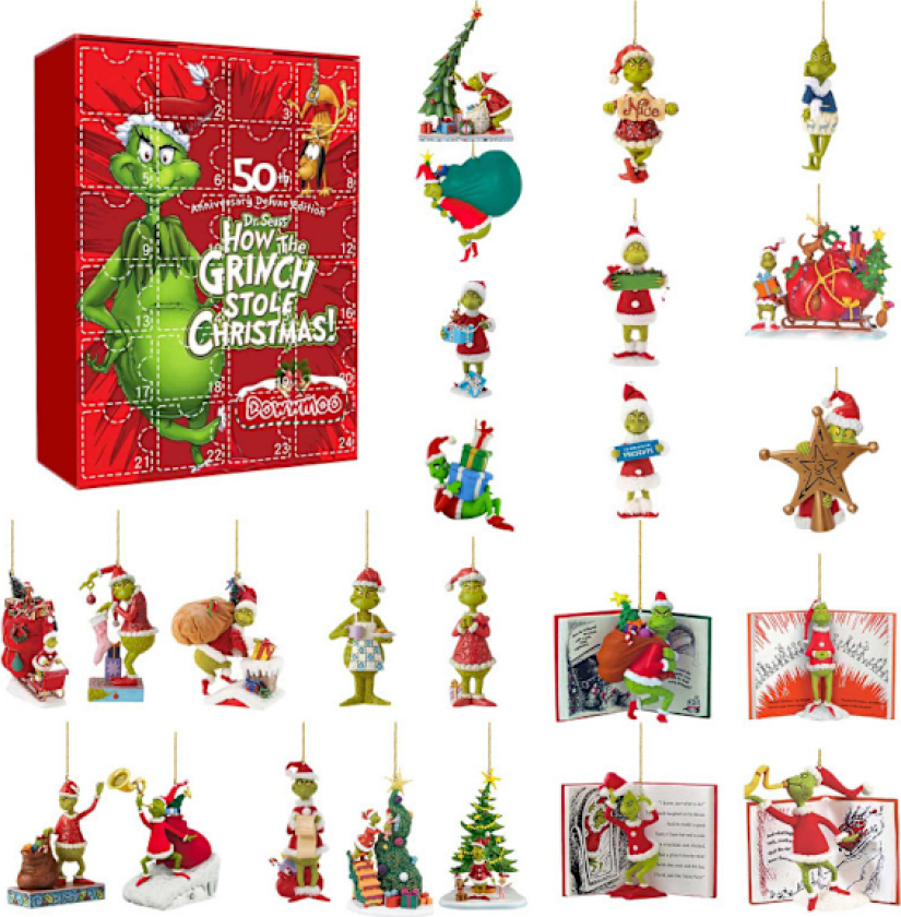 Julekalender med blinde bokser - Dommedagskalender med blinde bokser - Pynt - Kreativ Grinch-elg - Festivalkalender med blinde bokser - Henger i akryl - 24 stk Type A (24 blind grids)