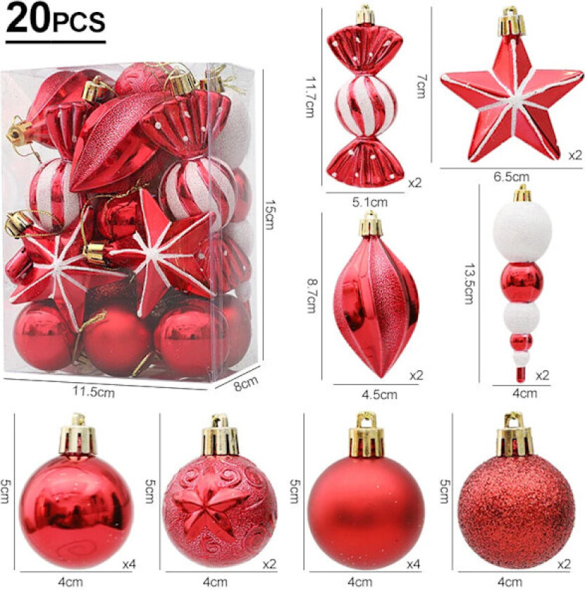 Julekuler Røde Suckerstang Hengepynt Store anhengsett Julepynt til hjemmet 2024 Natal Navidad Nyttår Red-20pcs1