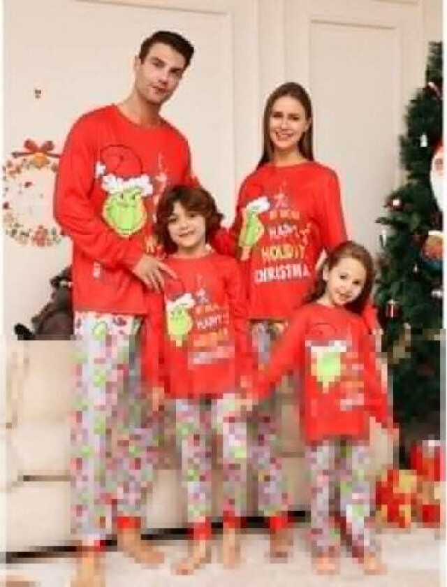 Grinch Julpyjamas Familjematchende Voksen Barn PJs Sett Nattklær Pyjamas Kvinner XL