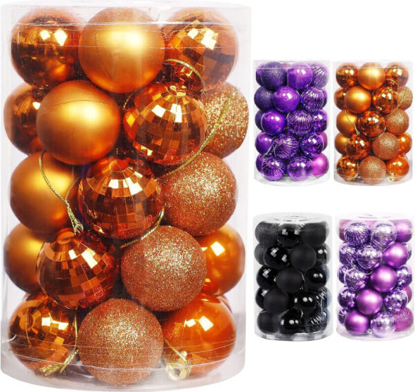 Julekulepynt med forhåndsfestede julepynt til juletre, oransje julepynt til oppheng