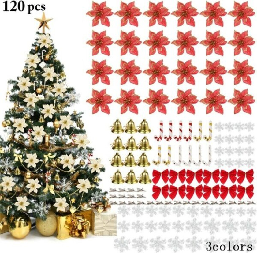 Glitter Juletrærpynt Kunstige Blomster Hengende Julekuler Snøfnugg Barley Sugar Star Juletrærpynt R