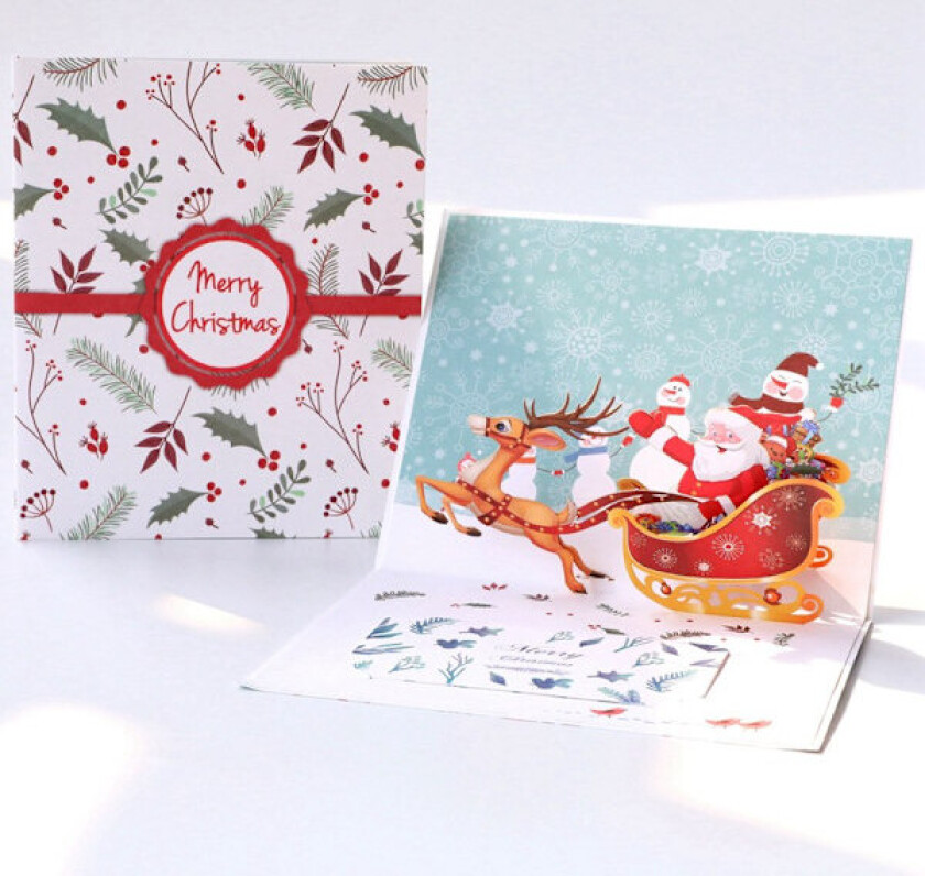 2 stk 3D julekort, popup-kort, gratulasjonskort til jul, konvolutt