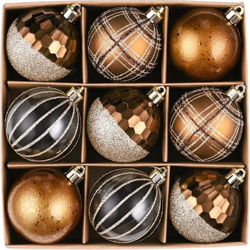 Julekuler, 9 stk 6 cm Bronse Julekulepynt for Juletrepynt Bronse Bronze