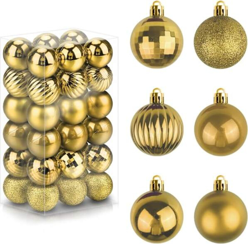 36-pak julekulepynt, knusefrie julekuler, gull julekuler, hengende kuler for juletrær
