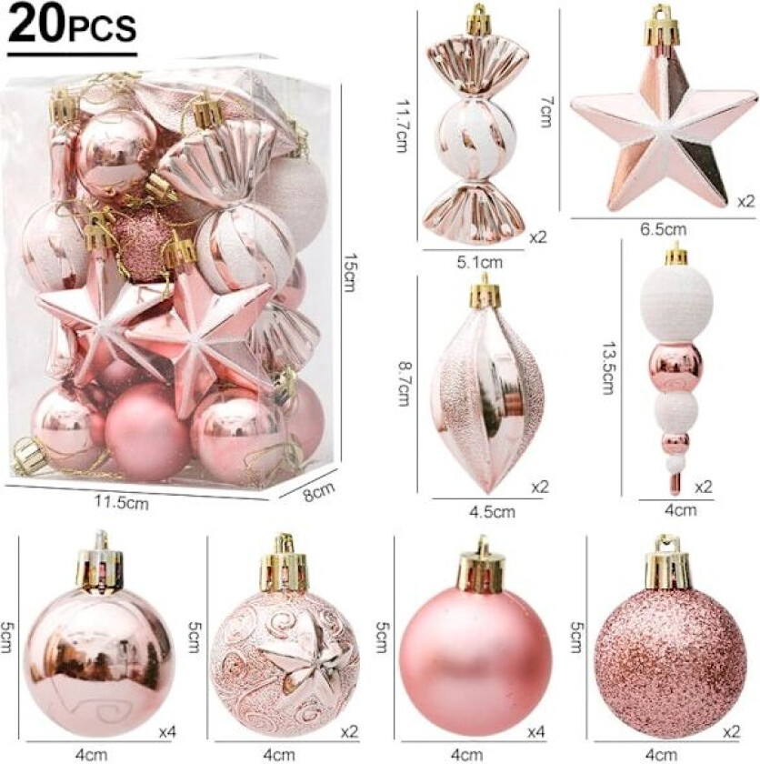 Julekuler Røde Suckerstang Hengepynt Store anhengsett Julepynt til hjemmet 2024 Natal Navidad Nyttår Rose Gold-20pcs2