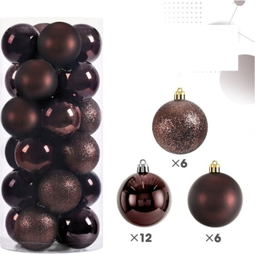 Julekuler i plast, kaffe farge, 4CM 24 stk