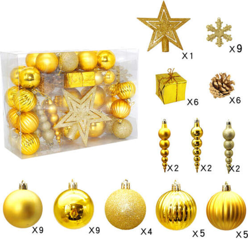 Julekuler anheng juletre 60 stk snøfnugg kongler skinnende plastballer julepynt