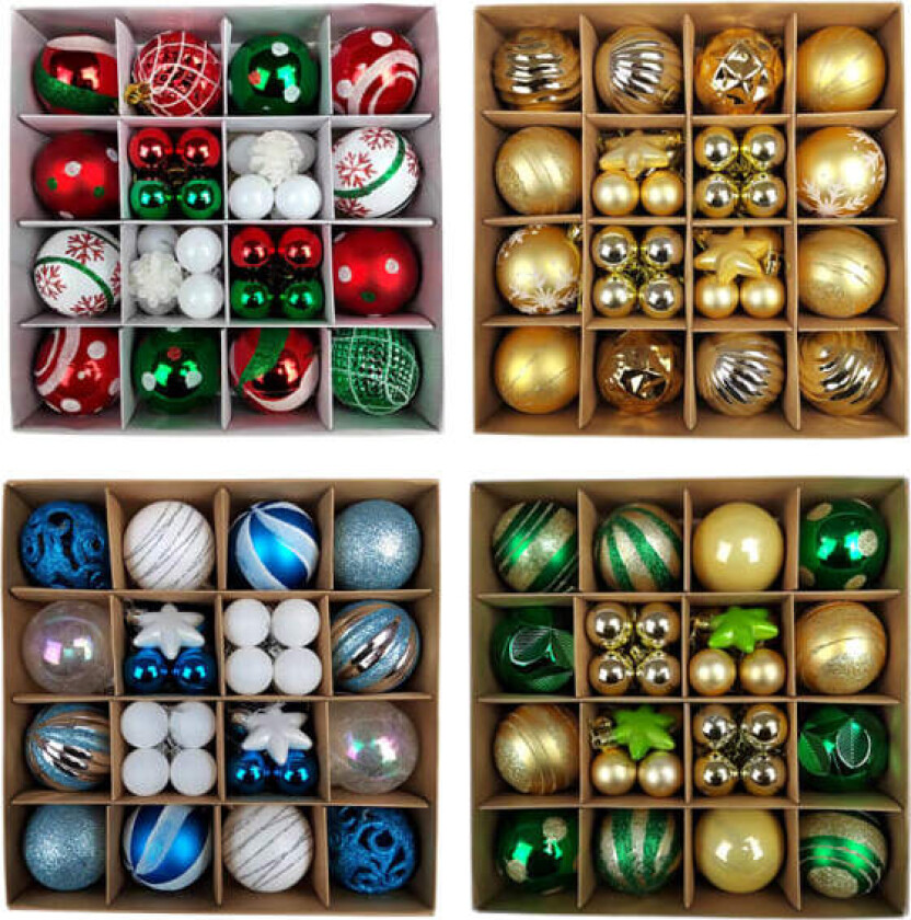 Røde, grønne og hvite julekuler 3-6cm 42 stk pynt, små ubruddbar julekuler på juletreet