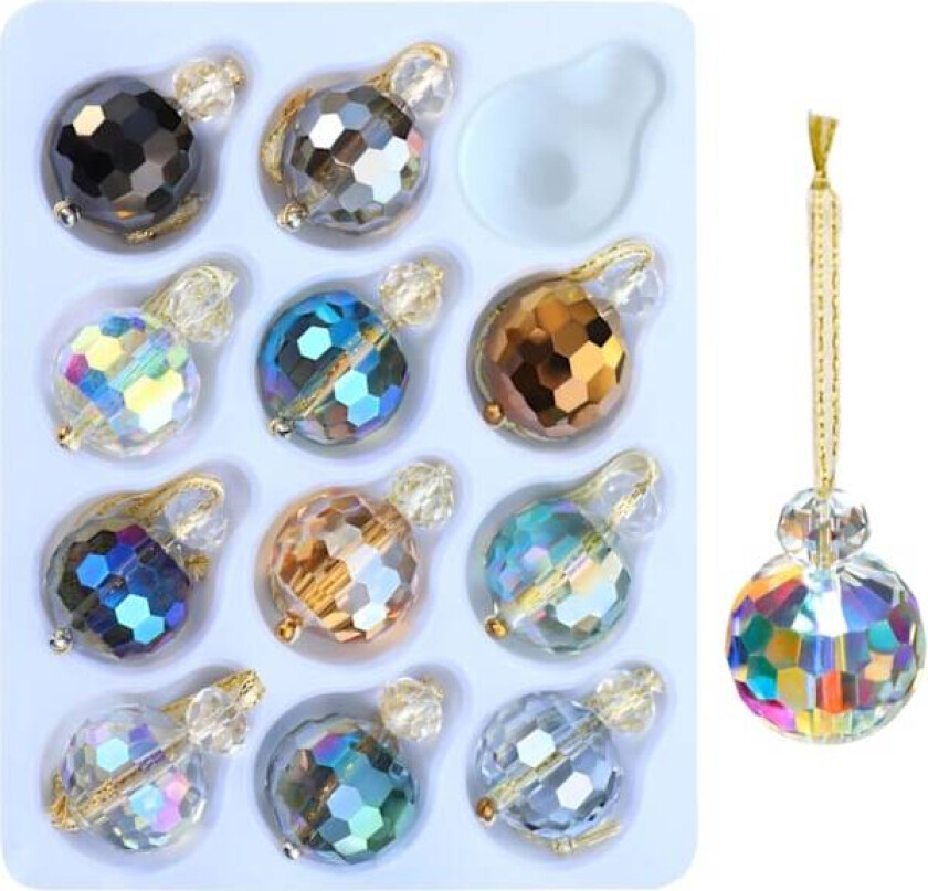 2,25×2,25×2,25 cm 12 stk Flerfargede Krystallglass Julekuler Ornamenter, 0,87\" Mini Fargerikt Prisma Ball Juletrær Dekor"