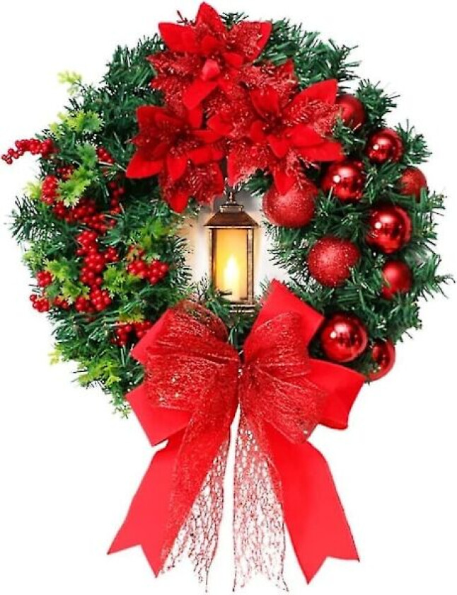Julekranser til inngangsdøren 16 tommer Høytidsdørkrans Julekrans for alle årstider Forhåndsopplyst med LED-lys