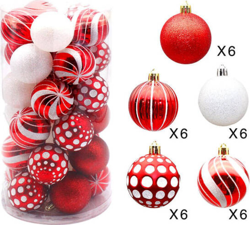 Julekule sett 6cm fargerike plastballer, dekorativt anheng