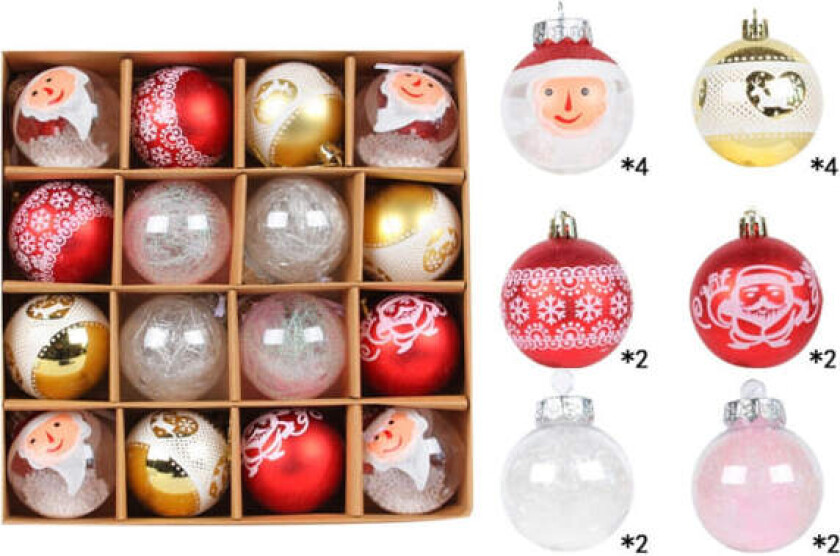 16 stk/boks juleglitterkulepynt julekule H