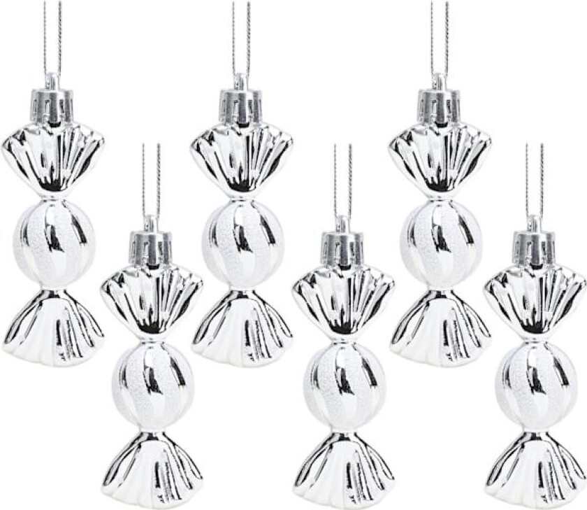 Pakke med 8 cm mini søte julekuler – skinnende og glitterdekorert – juletrepynt (sølv) silver