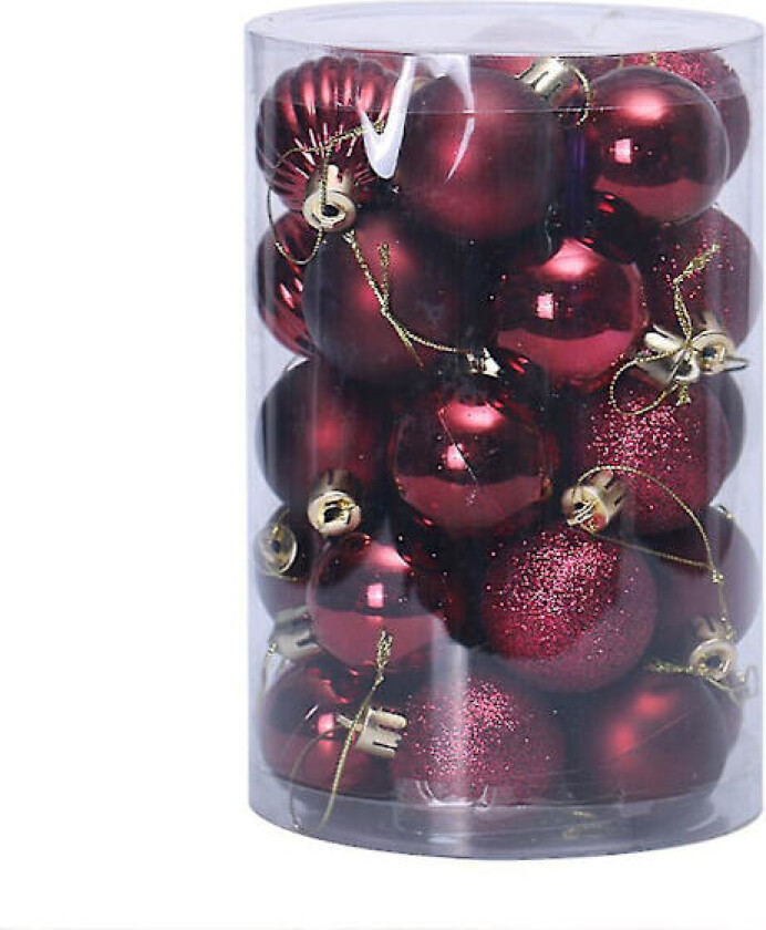 34 stykker 4 cm knusefrie julekulepynt Xtmas tre bryllupsdekorasjon (vinrød)