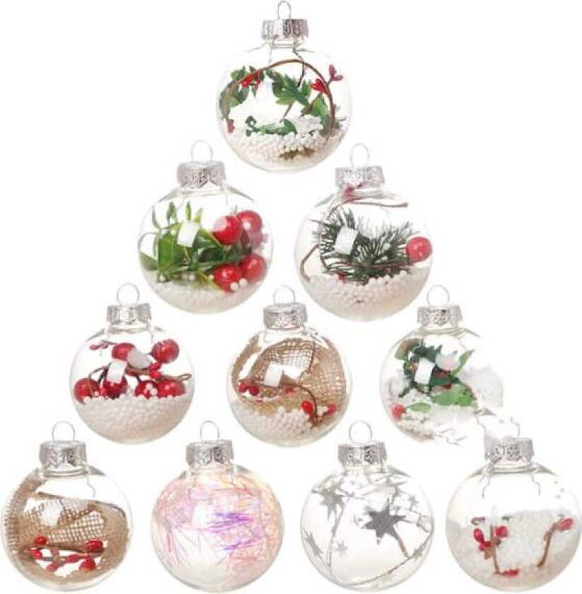 Forhåndsfylte gjennomsiktige julekuler (pakke med 10) - Gjennomsiktig plast Chr
