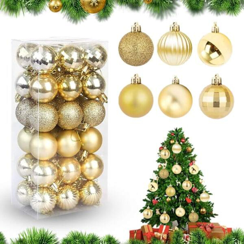 36 stk Julekulepynt Blandet Henger Uknuselig Ornamentsett Juletrærdekorasjon Hengedekorasjon Sesongmessig Ferie Bryllup Gold