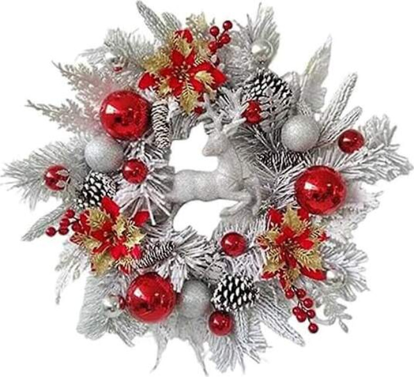 Julekrans til inngangsdøren - Julekrans med reinsdyr og juleblomst