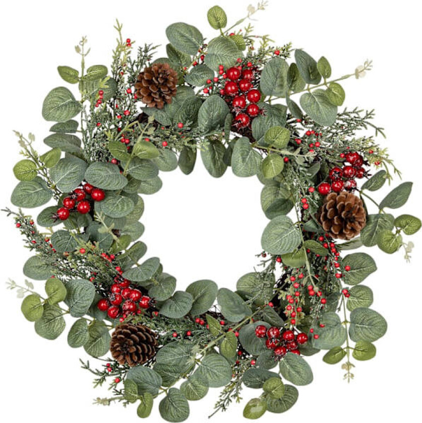 18 tommers julekrans, liten julekrans til inngangsdøren Julekranser med røde bær furukongler sedertre