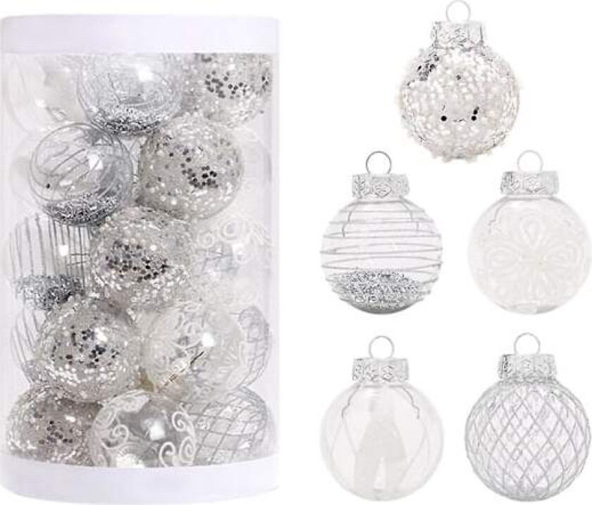 Julekuler Ornamenter til Juletreet, 2.36 tommer Juletrær Ornamenter Dekorasjoner med Hengende Tau Flerfarget Dekorasjon for Høytiden silver