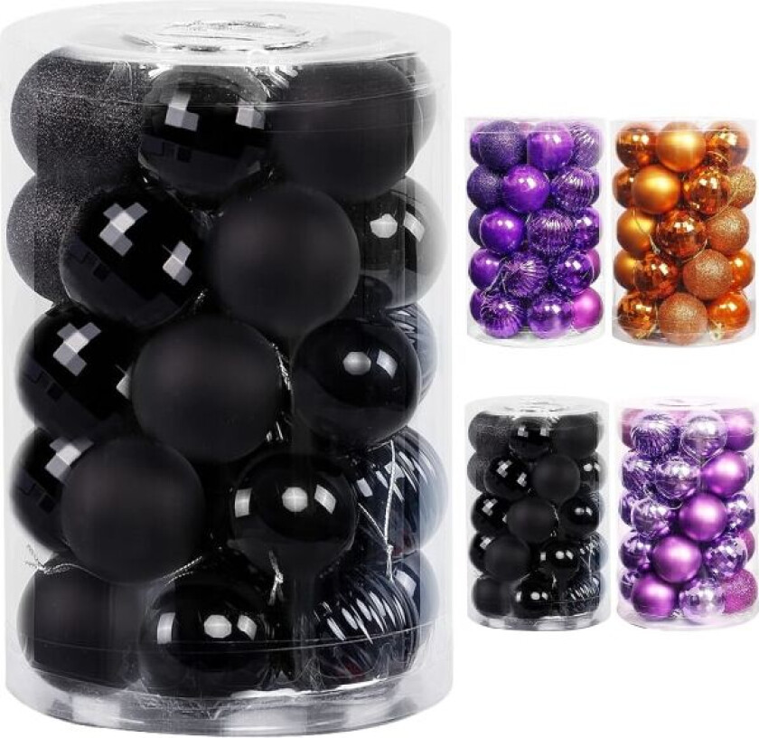 Julekulepynt med forhåndsfestede julepynt til juletre, julepynt til å henge opp, sorte