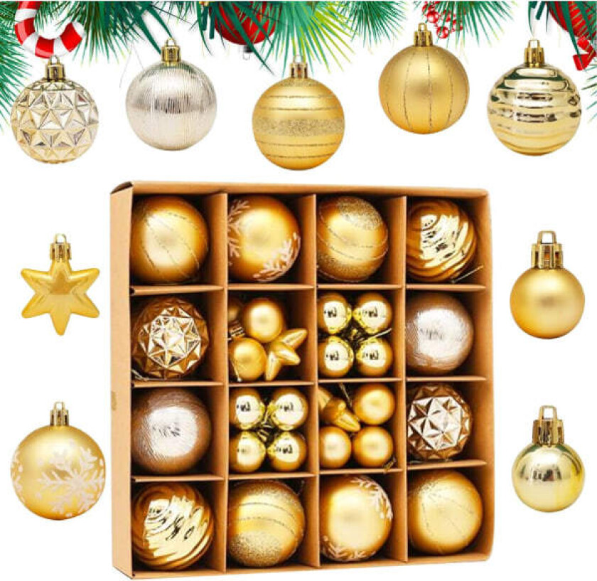 42 stk. gull julekulepynt, hengende julekuler B