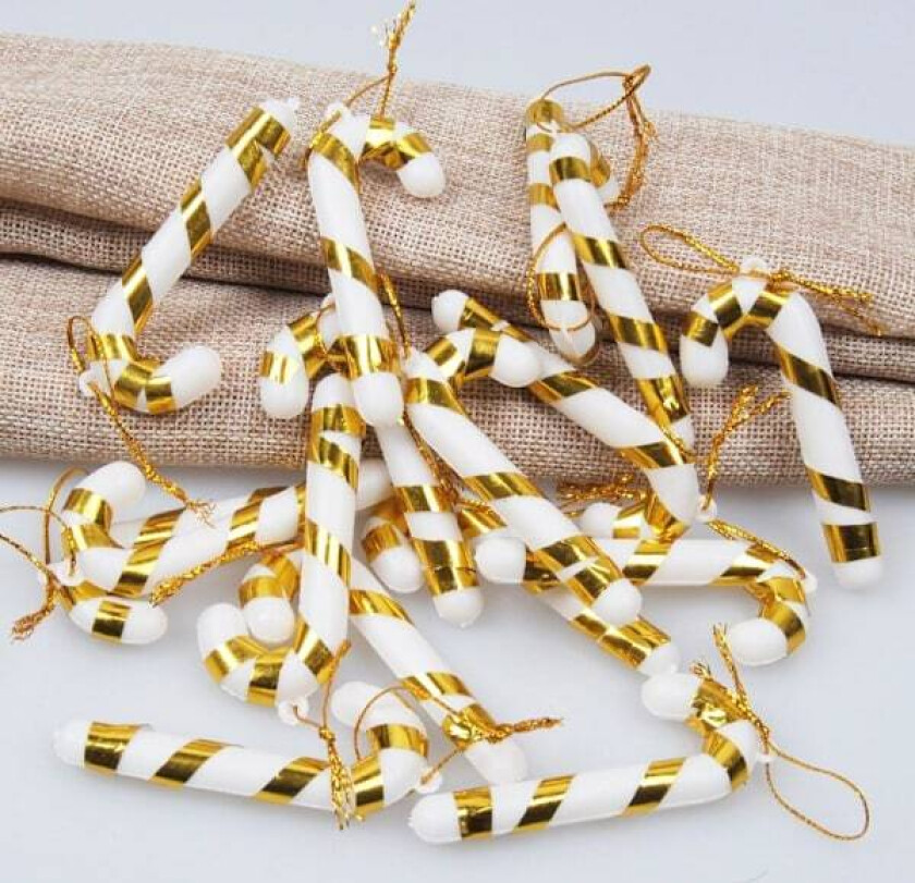 12 stk. sukkertøystokk julepynt til juletre, julepynt til å henge på juletreet, dekorasjon, julekule, julepynt, 7 cm sukkertøystang, gull gold