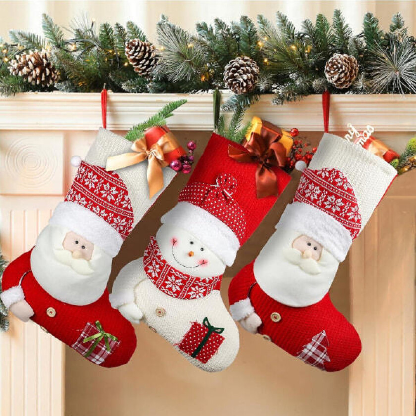 Sett med 3 personlige 18'' julekuler med søte nisse- og snømann-design (FMY)