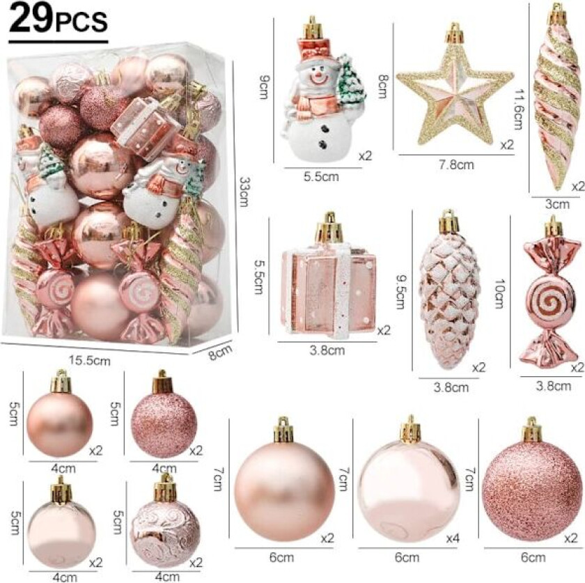 Julekuler Røde Suckerstang Hengepynt Store anhengsett Julepynt til hjemmet 2024 Natal Navidad Nyttår Rose Gold-29pcs