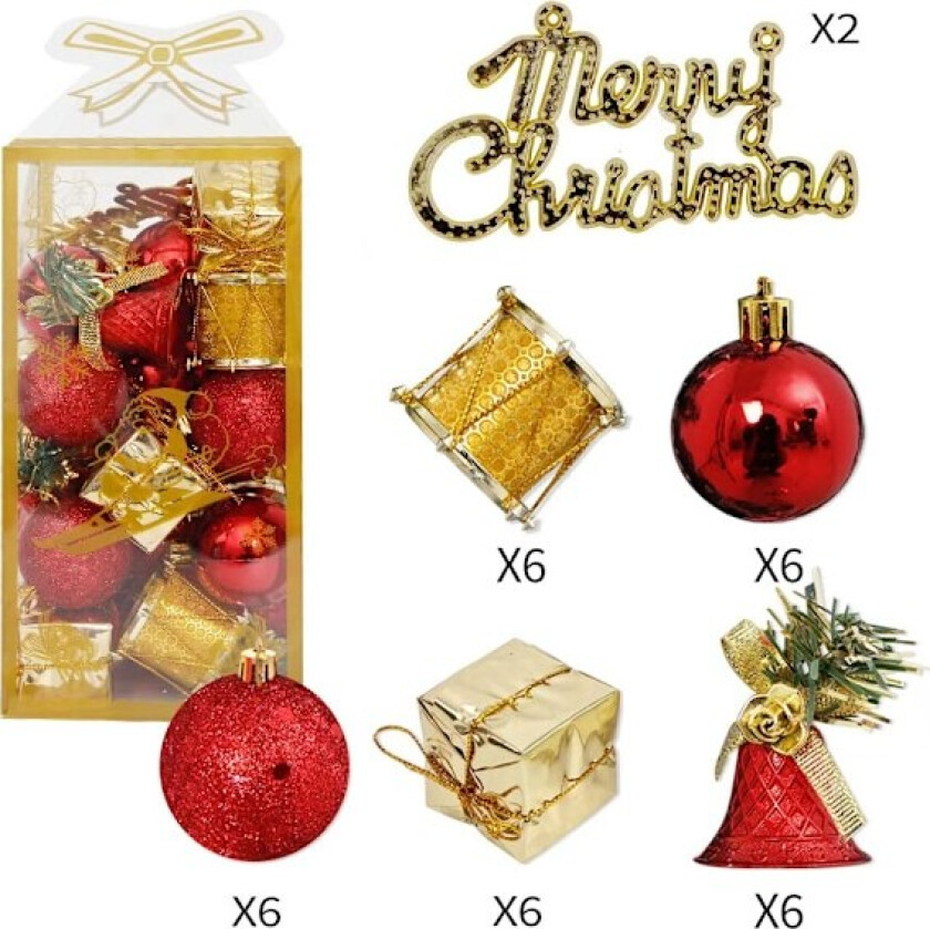 Sett med knusebestandige julekulepynt til festdekorasjoner (rød)