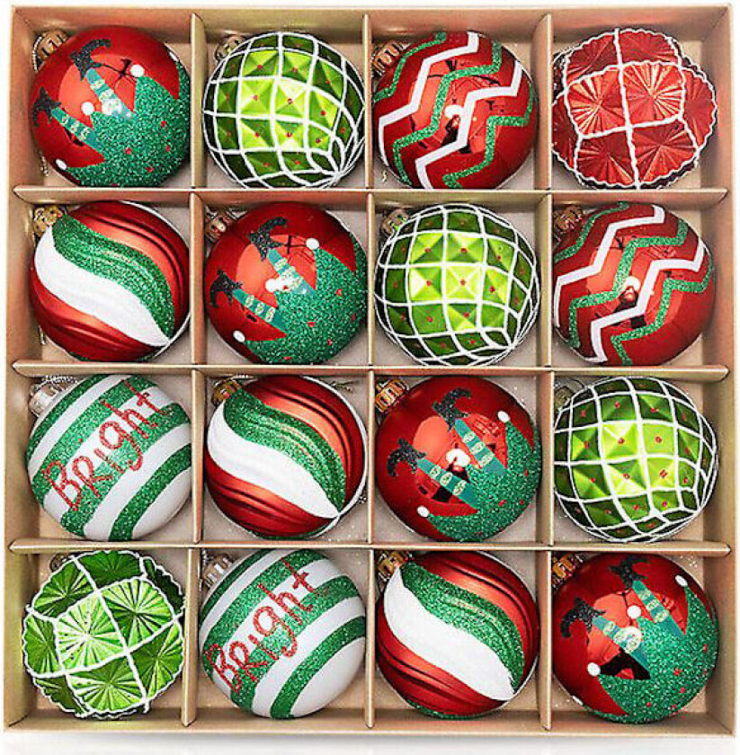16 stk Julekuler 16 8cm Plast Julefarge Kule Juletre Henger Ornament Henger Ornamenter red,green,white