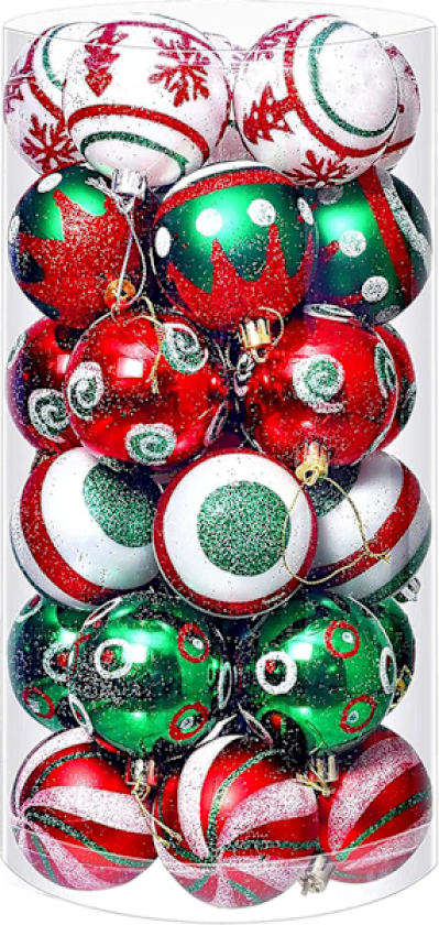 30 stk Julekuler Ornamenter, Knusefrie Julepynt Festlige Bryllup Henge Ornamenter Juletre Dekorasjon (Grønn&Hvit&Rød)