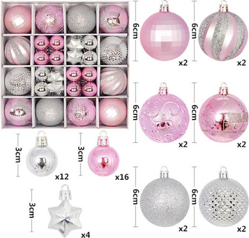 Nye julekuler 44 stk malt spesialformet pappeske 3-6 cm sett julepynt forgylt kule anheng B