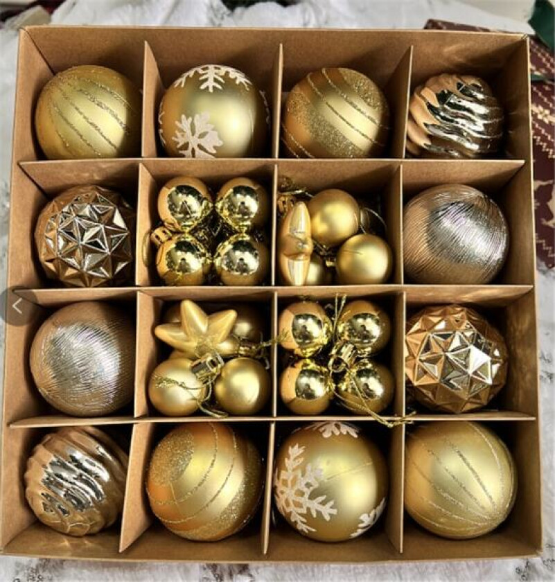 42 stk Hvite og Røde Julekuler, Uknuselige Julepynt