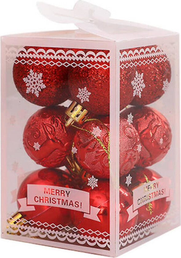 12 stk 4cm Juletrær Ornament Kuler Dekorert Julekule (rød
