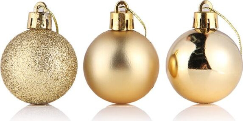 Gullfarget sett med 24 uknuselige julekuler - 4 cm - Hangi