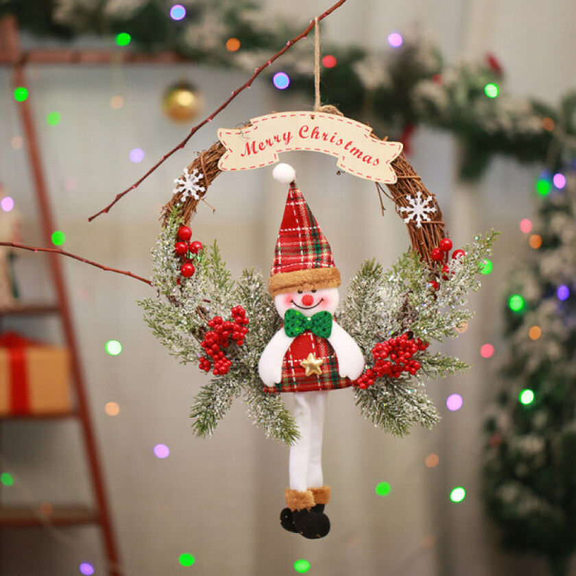 Høstkrans, høstdekor, halloweenkrans, julekrans, dekorasjoner, høstgirlander, høstdørkrans snømann (33 cm)