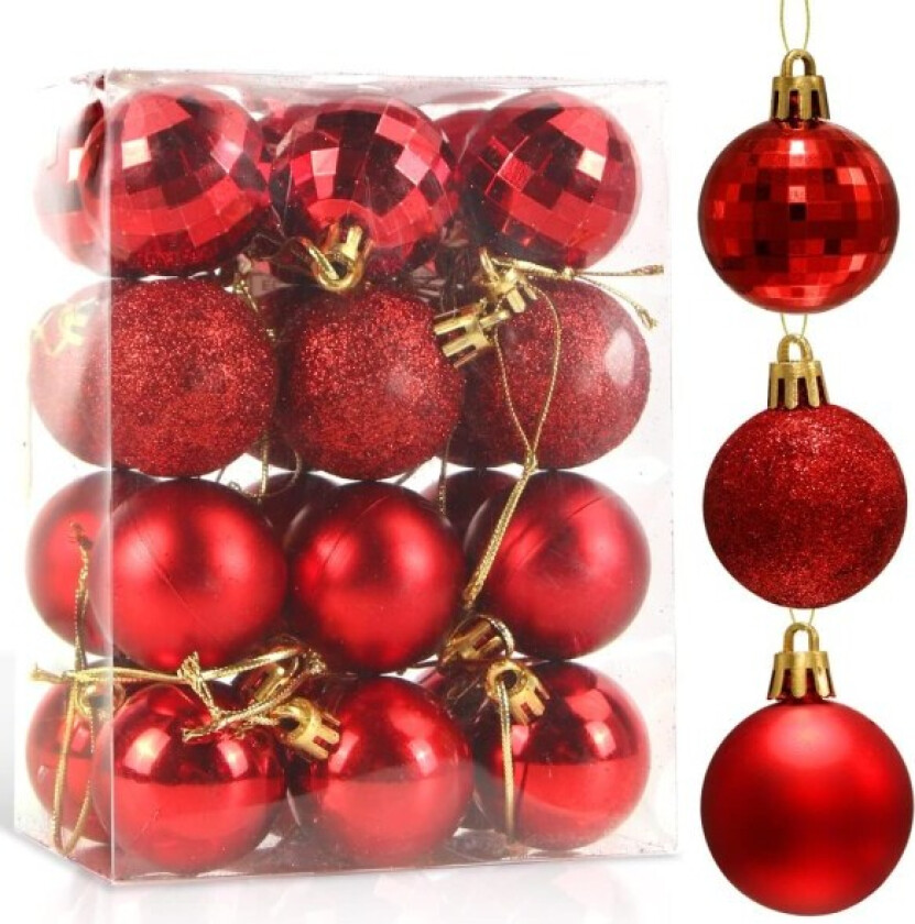 Røde julekuler, juletrepynt, Ø 4 CM, 24 stk