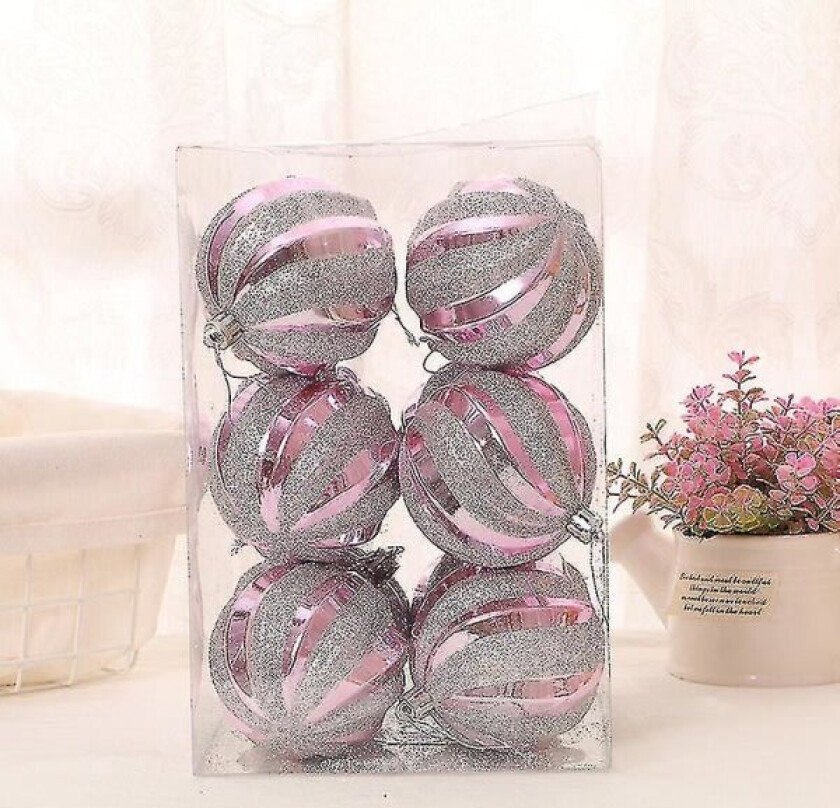 12 stk håndmalte julekuler i høy kvalitet, fargerike kuler, malt, 8 cm, rosa